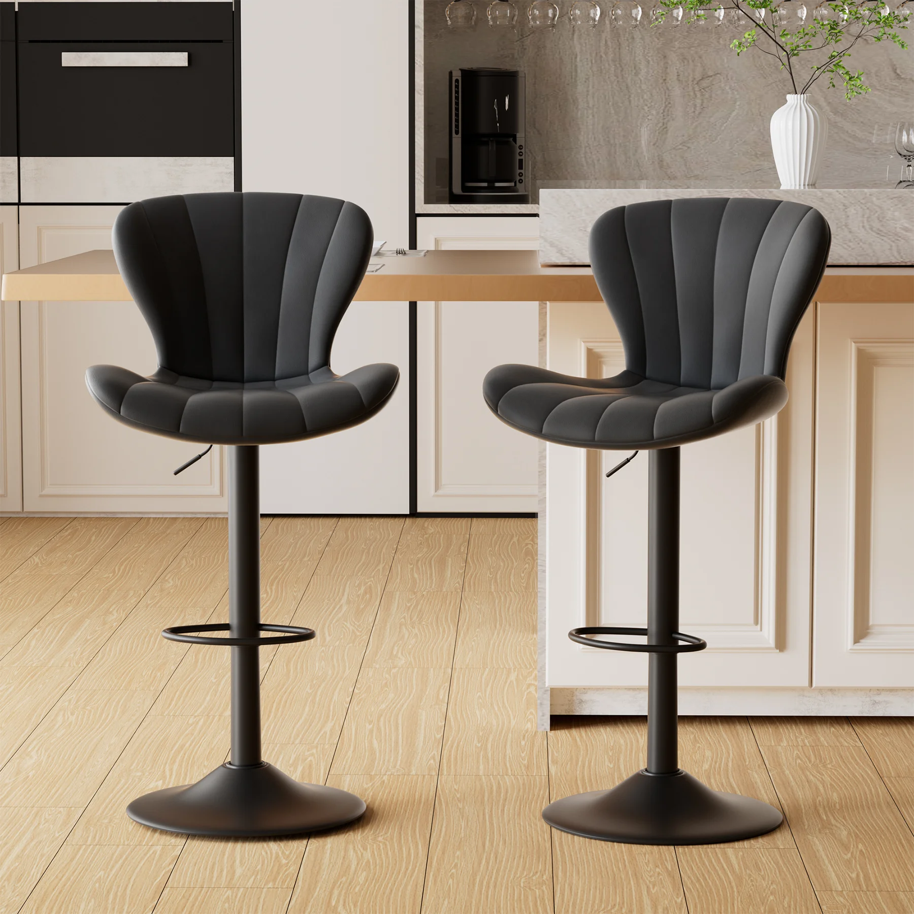 2 Pcs Set Bar Chairs Adjustable Office Chairs High Backrests Soft Cushions High Stools Simple Solid Color Bar Chair Furniture