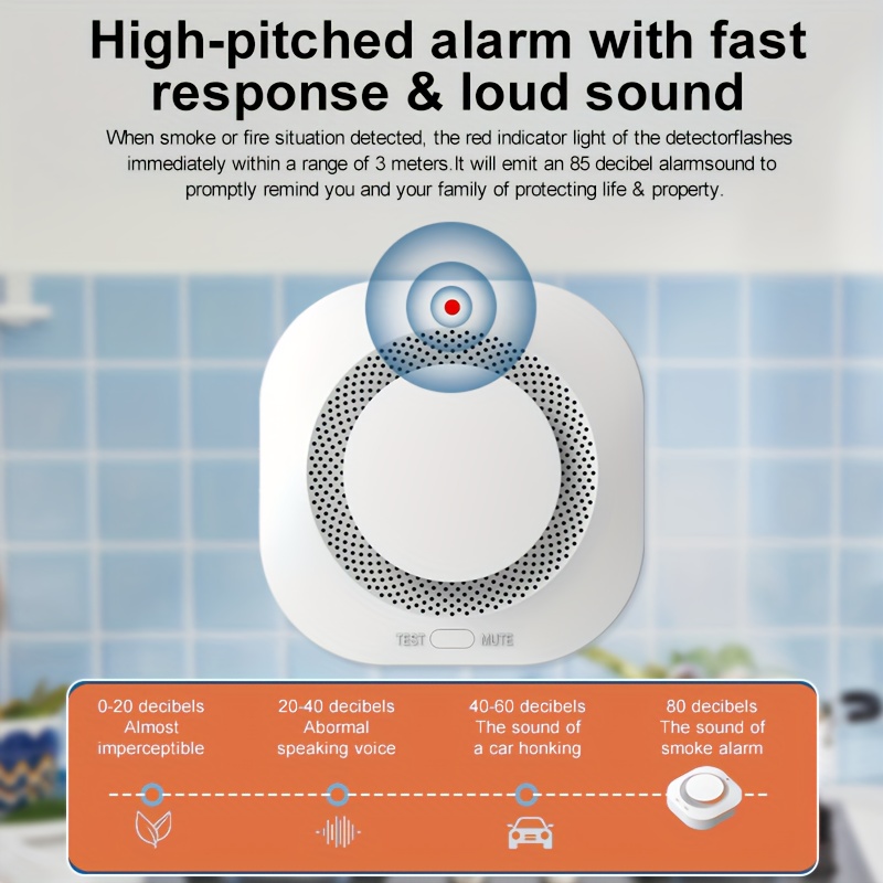 XUK WiFi Smart Smoke Alarm with App Alerts,Low Power Consumption,Battery-Powered(Batteries Not Included),Smoke Alarms For Home
