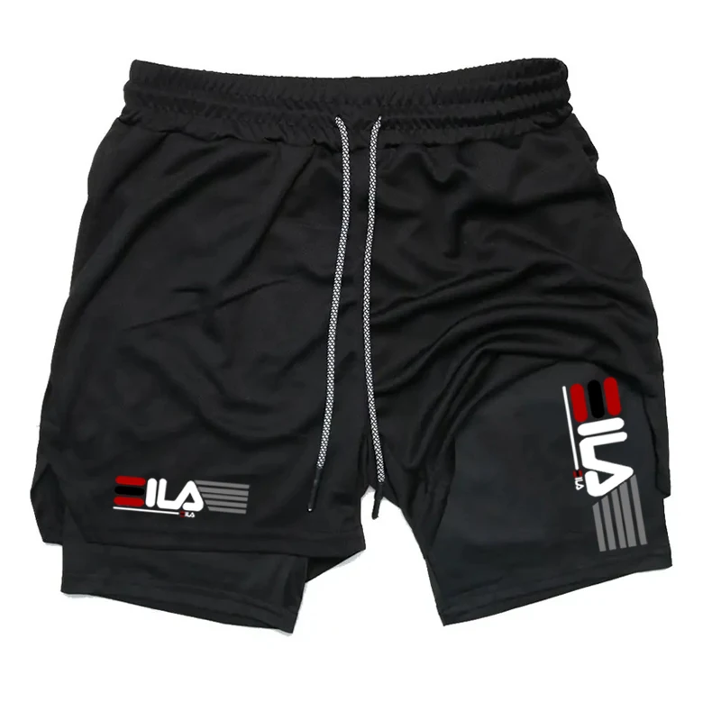 ผู้ชายกางเกงขาสั้นรัดรูปฤดูร้อน GYM Fitness2 In 1 Double Layer Breathable วิ่งกีฬากางเกงขาสั้น Casual Quick-Drying กางเกงขาสั้นชายหาด
