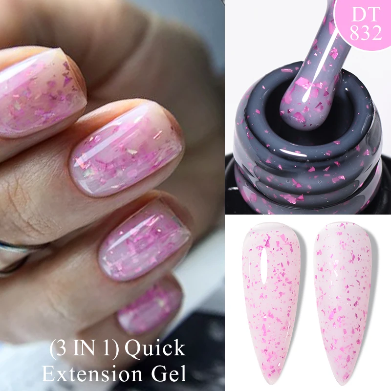 MEET ACROSS 퀵 익스텐션 젤 네일 광택제 글리터 핑크 골드 퍼플 유백색 UV 젤, 손톱 연장 바니시, 7ml