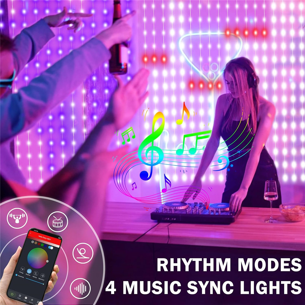 스마트 커튼 조명 400 LED 커튼 조명, 앱 및 리모컨 포함, 발렌타인 데이, 모텔, 침실용 DIY 스트링 요정 조명