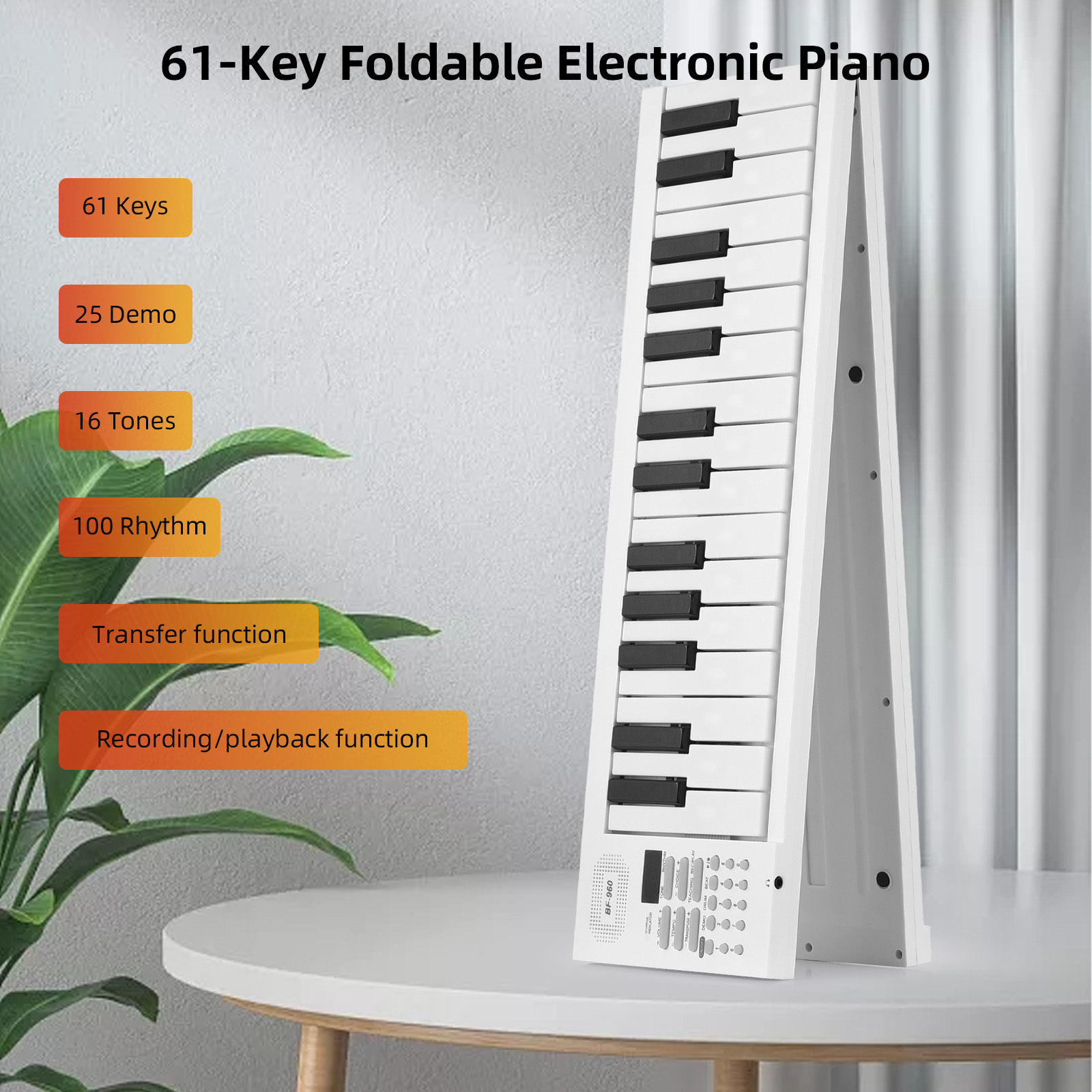 Piano eletrônico dobrável de 61 teclas Teclado de piano eletrônico multifuncional com display LED Bateria embutida Piano digital