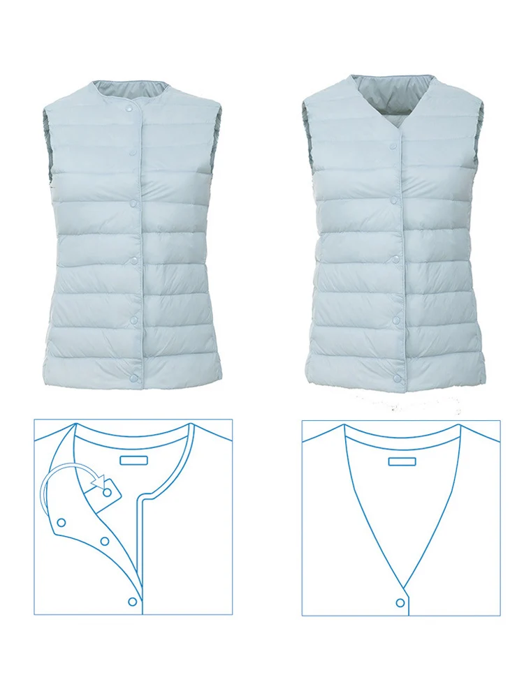 0-10 ℃   ผู้หญิงปักเป้าเสื้อกั๊กCoat 2024 ใหม่ฤดูใบไม้ร่วงฤดูหนาวเป็ดลงเสื้อแจ็คเก็ตบางUltra Light Collar Reversibleเสื้อกั๊ก