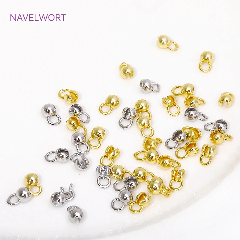 18K Gold Plated Brass 4mm Clam Shell Bead Tip Crimp Ends with Loop Crimp Beads For DIY Necklace Jewelry Making Accessories