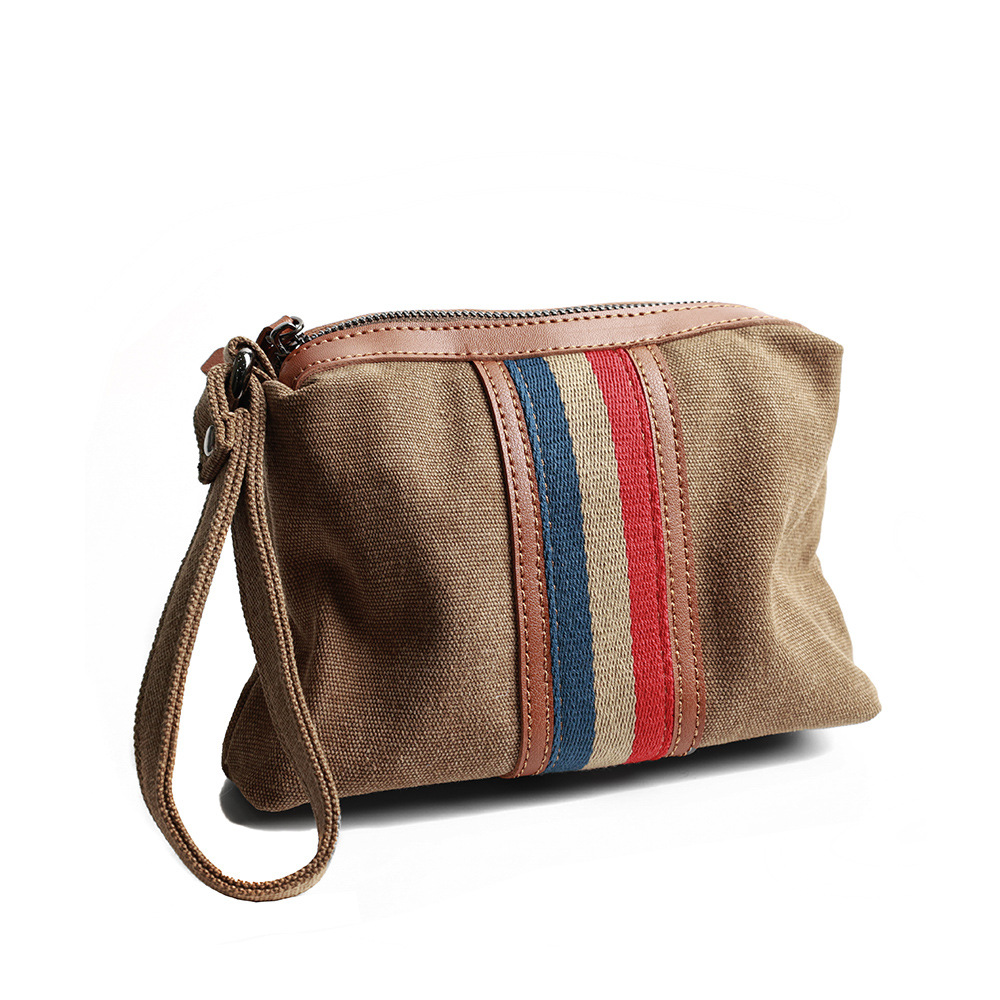 2025 gestreifte Leder-Canvas-Clutch für Herren, lässige Modemarke, Clutch-Tasche für Herren, Telefon