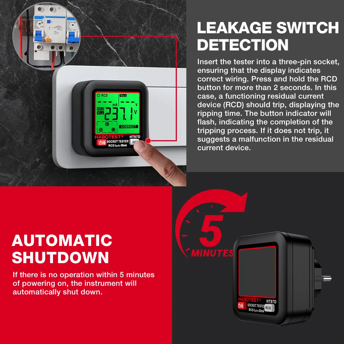 HT97 เครื่องทดสอบซ็อกเก็ต Pro ทดสอบแรงดันไฟฟ้า LCD Digital Outlet SOCKET ตรวจจับ US/UK/EU Plug GROUND ZERO Line ปลั๊กขั้ว Phase Check