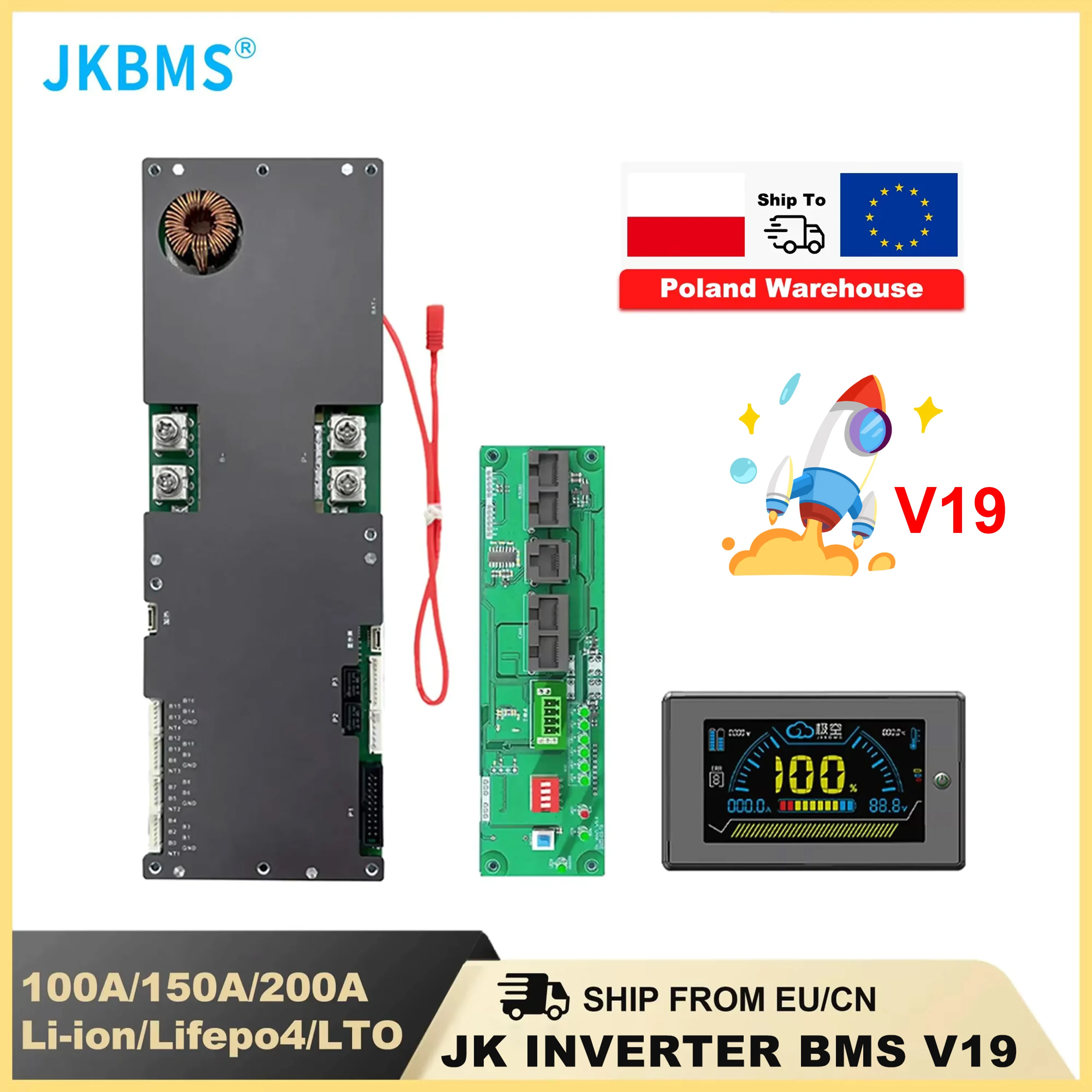 JKBMS V19 Smart Inverter BMS 8S 16S 24V 48V 100A 150A 200A  Family Energy Storage Lifepo4/Li-ion/LTO For Growatt Deye Inverter