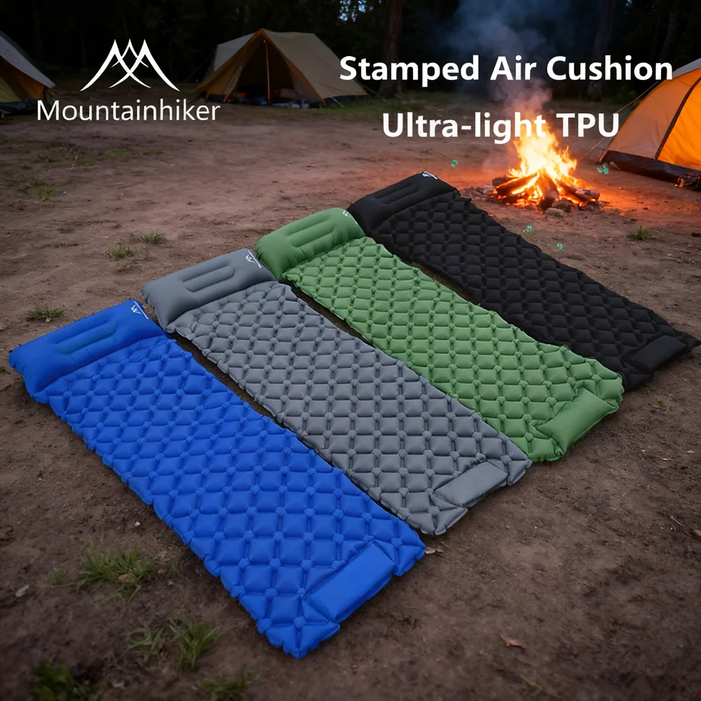 MOUNTAINHIKER Outdoor Stamped Air Cushion Sleeping Pad Camping Portable Inflatable Mattress with Headrest Travel Mat Folding Bed