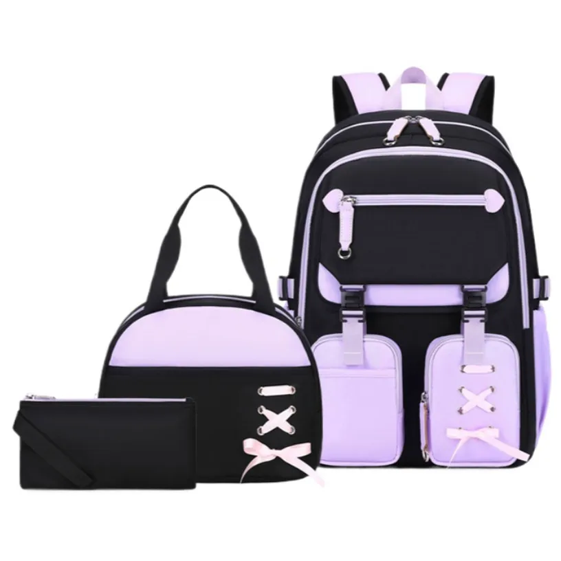 3pcs elementary school student backpack set lunch bag kids pencil bag middle high school bag for girl teenager travel bookbag