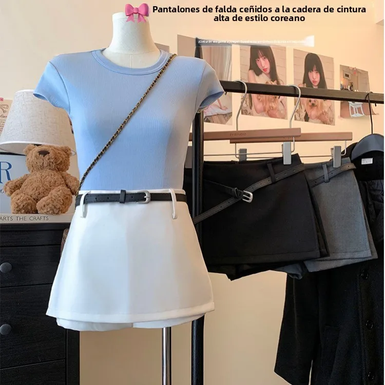 falda de Cintura Alta con Plones de Seguridad Incorpos, Falda Corta Estilo Chica Picante, Falda de Media Longitud...