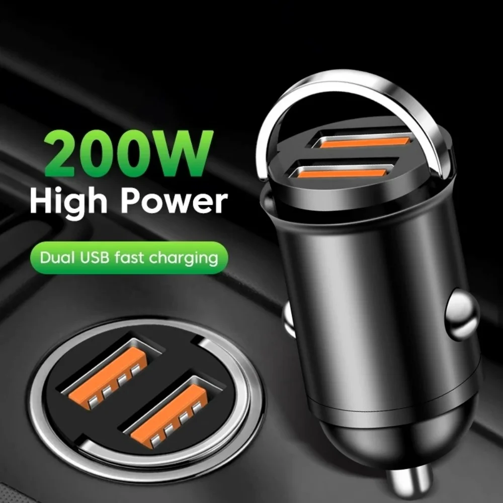 Total 200W Mini puertos duales USB cargador de coche encendedor adaptador de teléfono de coche de carga rápida para iPhone 13 12 Xiaomi 14 15 Huawei Samsung