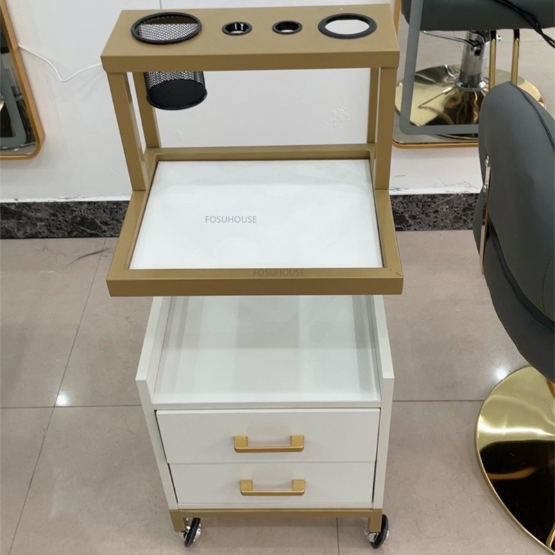 Carrito auxiliar de hierro para salón de belleza, carrito moderno con ruedas, almacenamiento, muebles multifunción