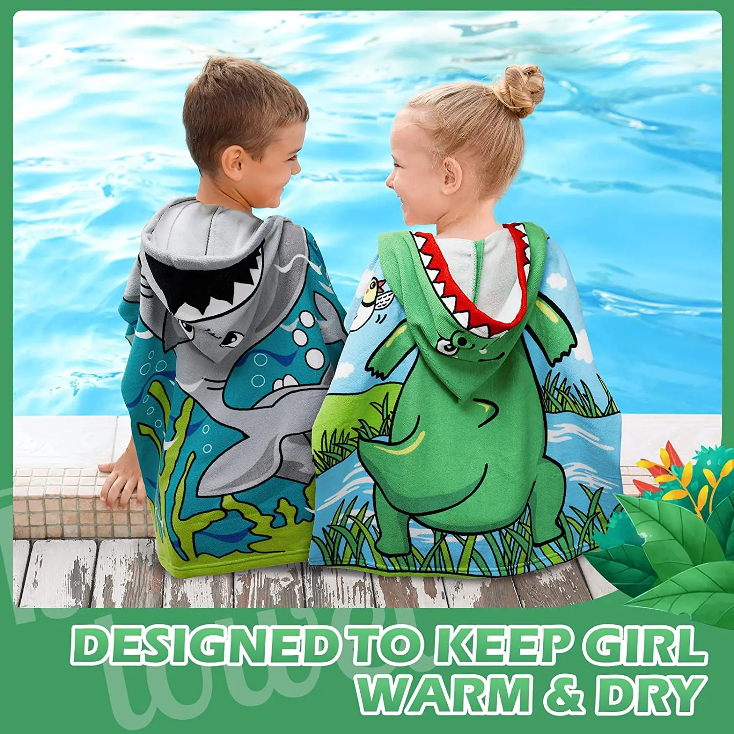 1pc bonito banho dos desenhos animados animais com capuz toalha de praia microfibra macia para crianças piscina poncho
