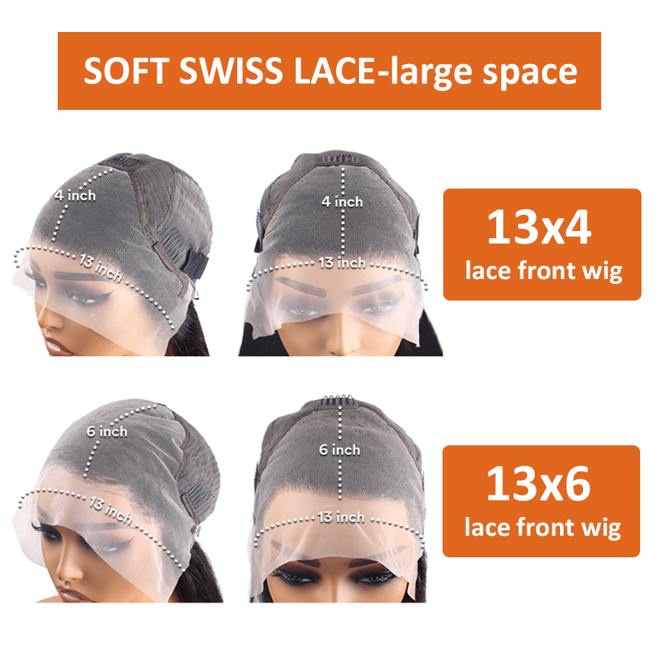 Perruque Lace Front Wig Body Wave naturelle, cheveux humains, HD, 13x6, orange