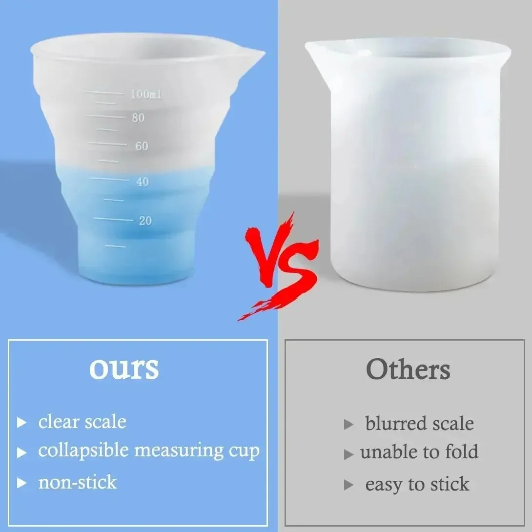 50-500ml ซิลิโคนถ้วยตวง Multi-spec แบบพกพาคอนเทนเนอร์ซิลิโคนผสมถ้วยสําหรับ DIY อีพ็อกซี่เรซิ่นเครื่องประดับ H