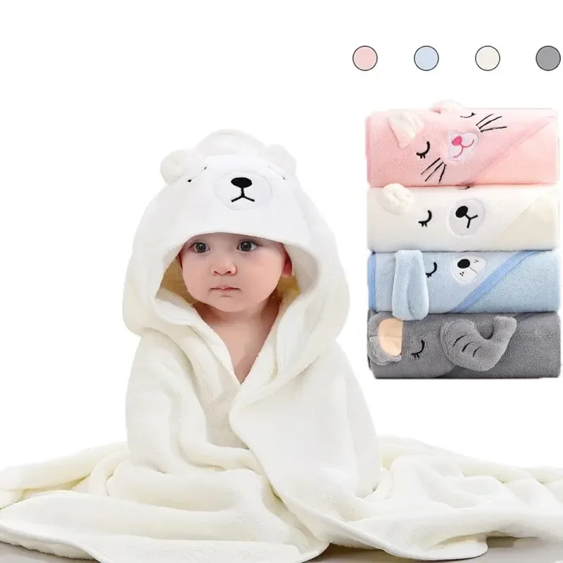 Roupão de banho infantil, toalha de banho para meninos e meninas, cobertores com capuz, desenho animado, toalha de lã coral, cobertor para recém-nascidos, cama para crianças
