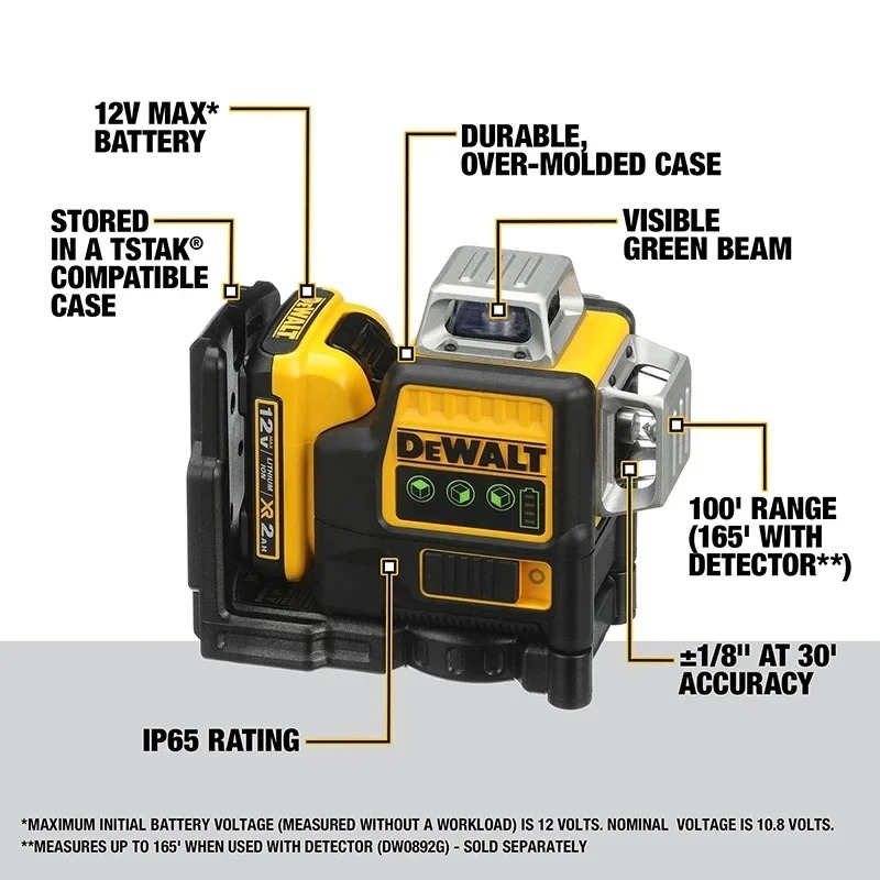 DEWALT DW089LG nivel láser 12 líneas 3x360 grados láser de haz verde Horizontal Vertical para medidor uso al aire libre batería de iones de litio de 12V