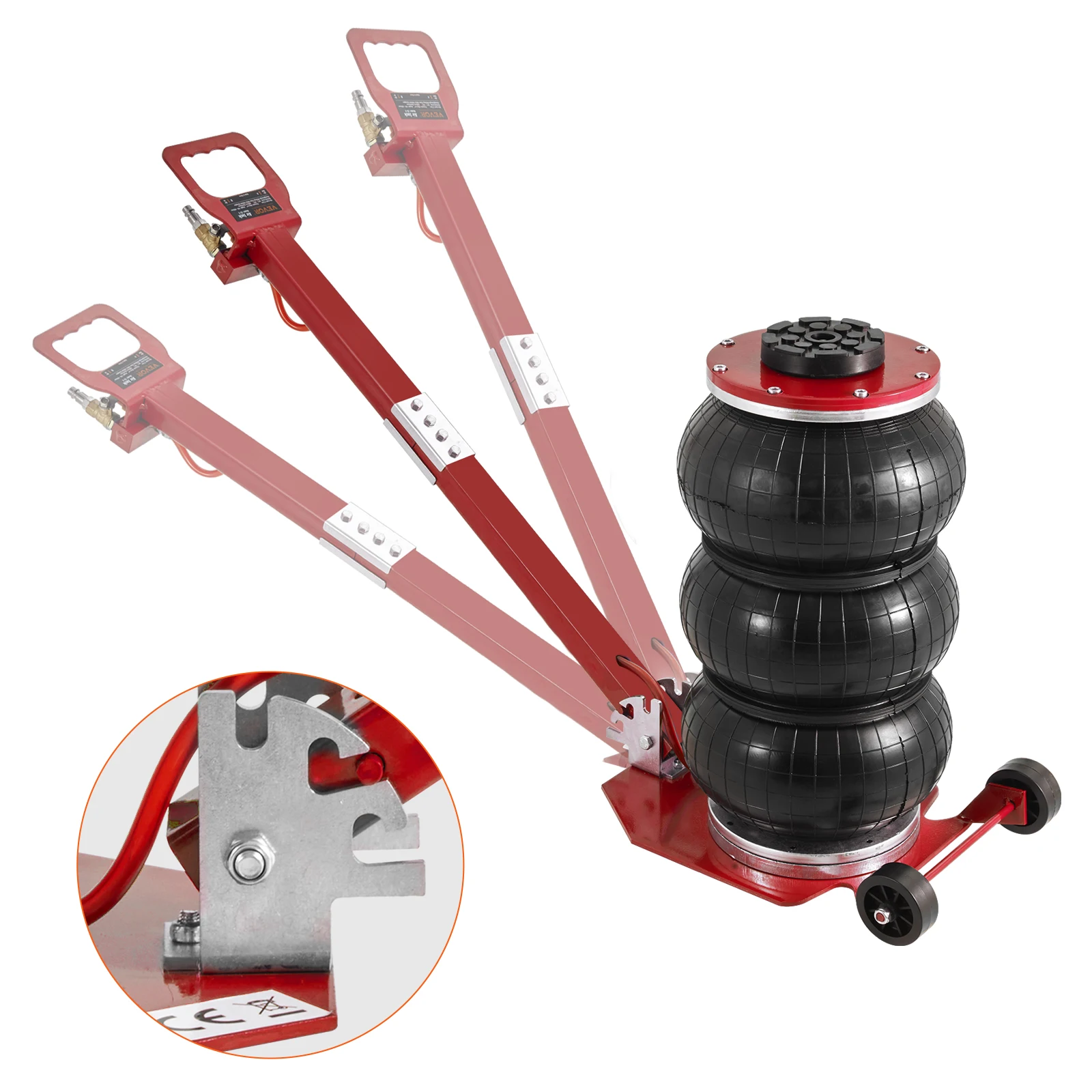 SucceBuy Pneumatic Jack 3 Ton/5 Ton Triple Bag Air Jack Quick Lift Heavy Duty Car Repair Jacks Folding Rod Jacks with Two Wheels