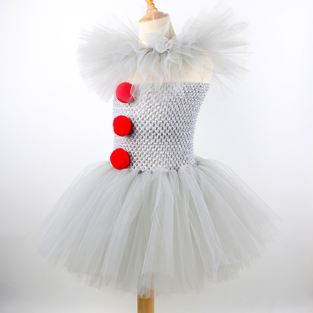 女の子用グレーのジョーカー風ドレス キッズ 2025 ハロウィン カーニバル コスプレ 怖いピエロコスチューム 子供用 ドレスアップ パーティー服
