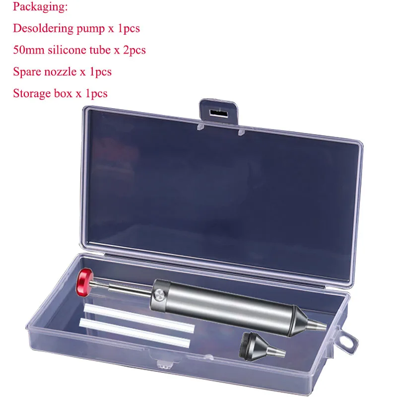 Solder Sucker Non-Clog Desoldering Pump for Removing Solder with Replaceable Heat-Resistant Silicone Tip and Spare Metal Tip