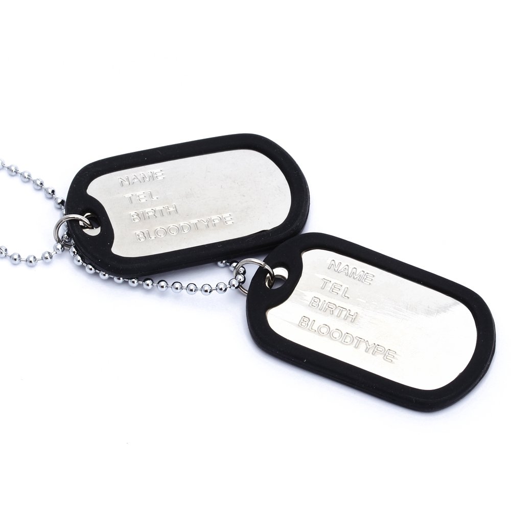 BABQ Colar corrente pingente 2 placa identidade Dog Tag liga moda masculina