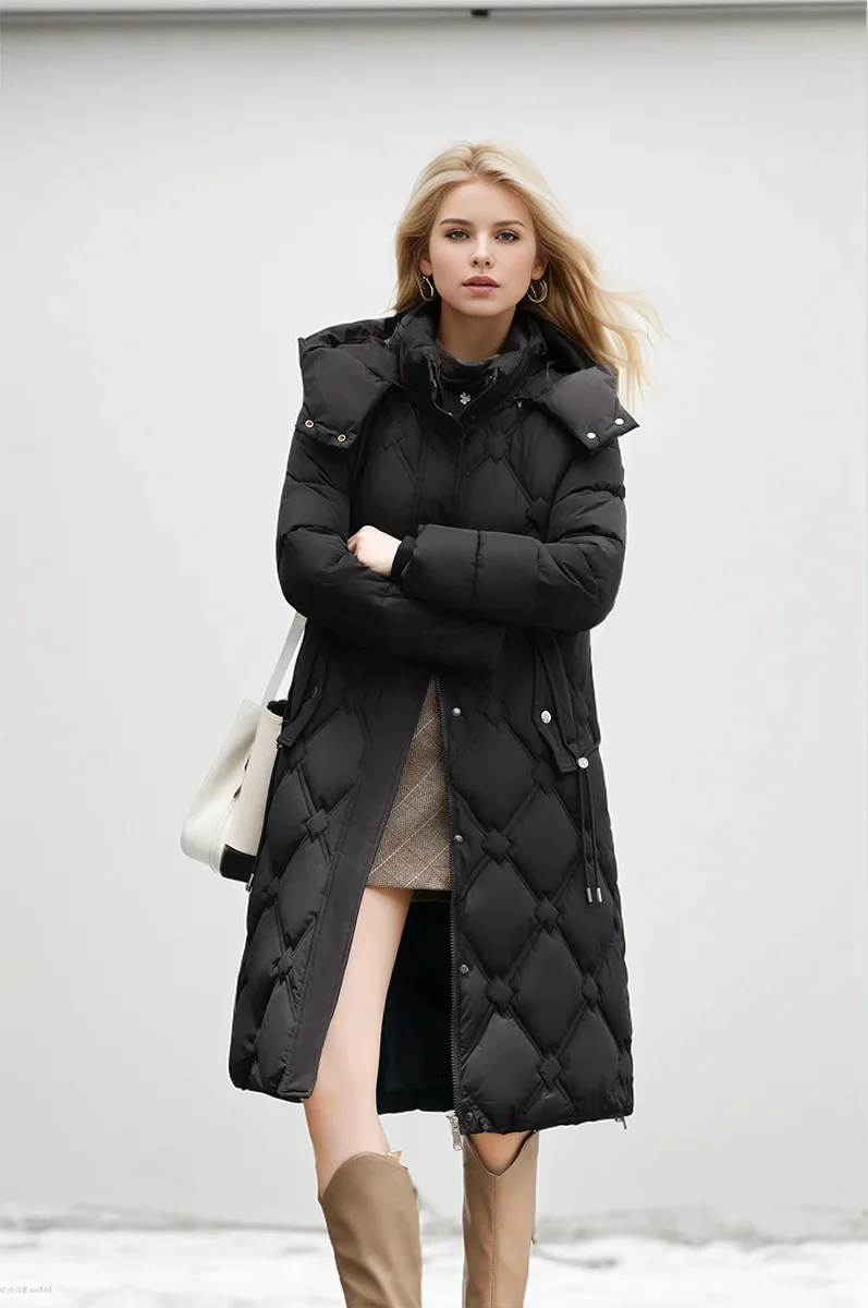 2024 ใหม่หิมะฤดูหนาวสําหรับผู้หญิงลงเสื้อแจ็คเก็ตWarm Thicken CasualหลวมHooded Jacket ElegantหญิงยาวParkas Overcoat