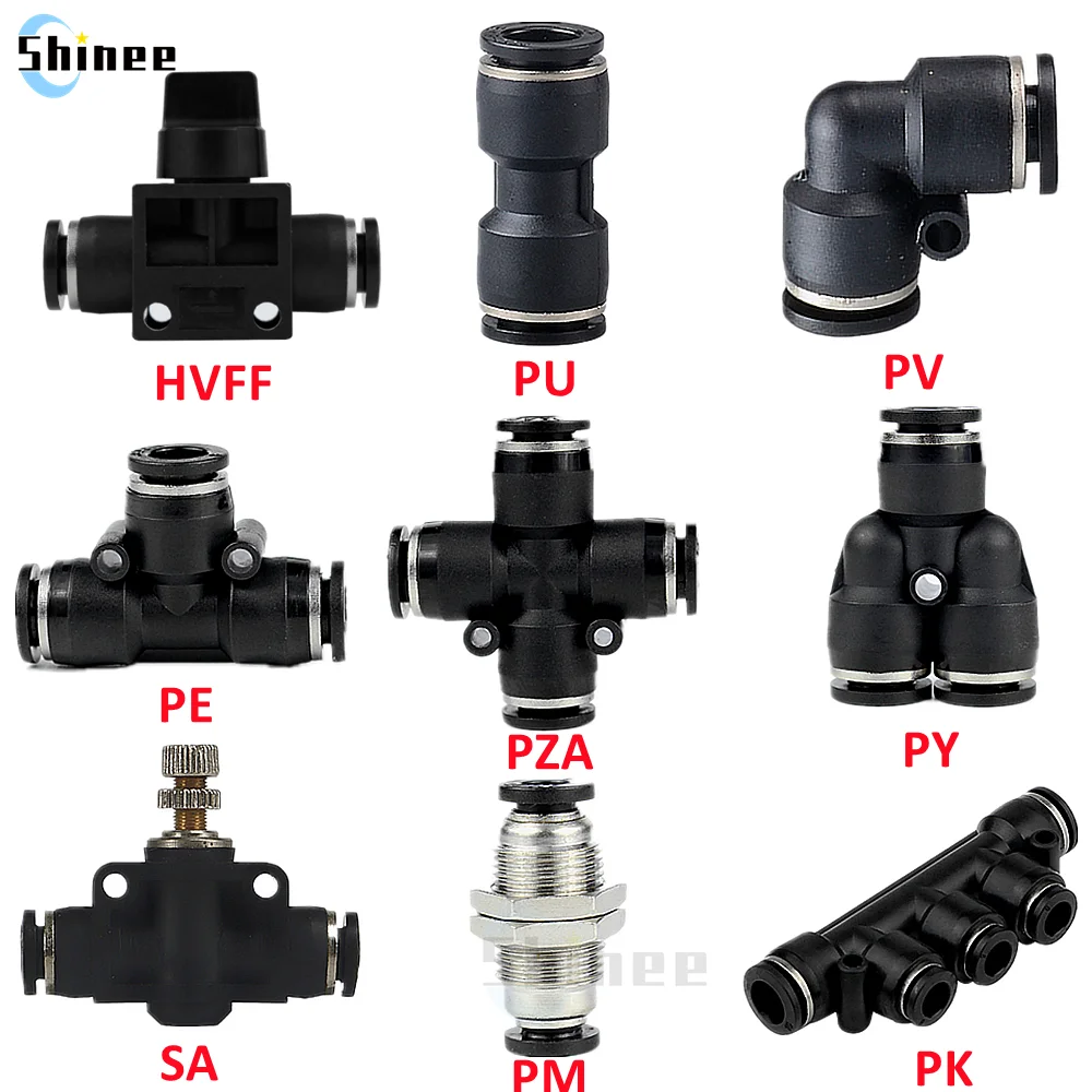 Chất Lượng Cao Màu Đen Bằng Khí Nén Lắp Đầu Nối Ống Ống Không Nhanh Phụ Kiện 3/4/6/8/10/12/14/16Mm PU PY PK PE PV SA HVFF PZA PM