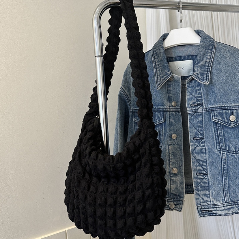Borsa a tracolla trapuntata scozzese Bolle pieghettate carine Borsa sotto le ascelle di grande capacità Borsa a tracolla ricamata in tinta unita da donna