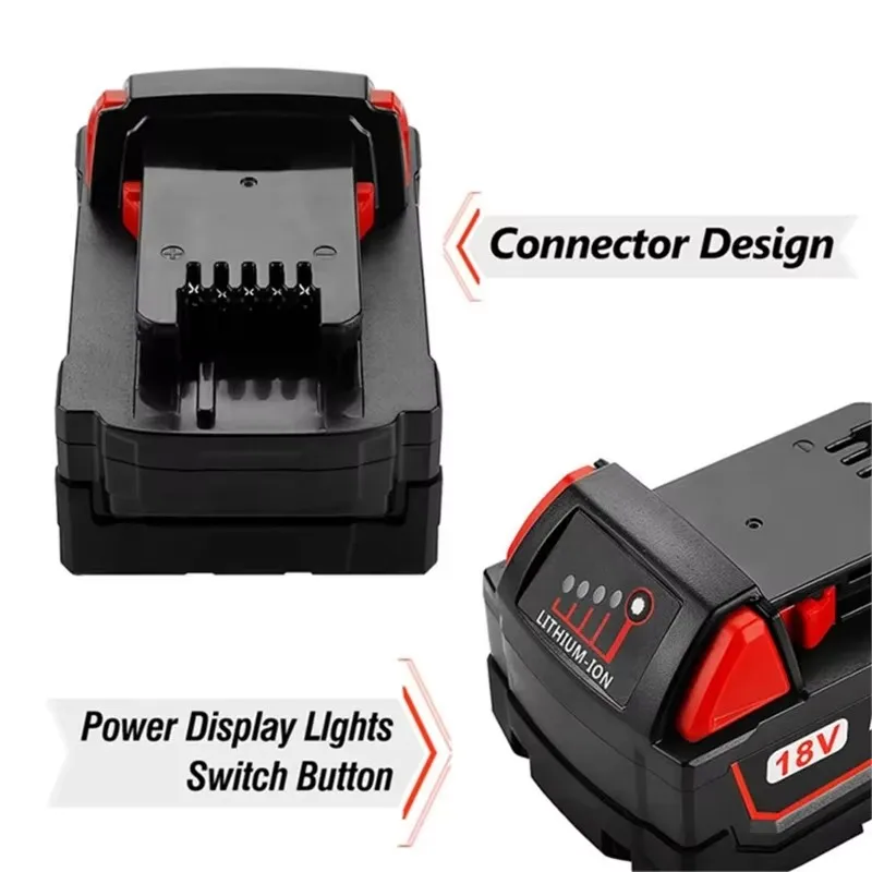 For Milwaukee M18 Power Tool Battery, Charger, 18V 6000mAh, BR, XC, 18V,  M18B5, 48-11-1860, Built-in