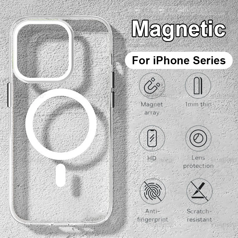 Magnetic Original MagsafingสําหรับiPhone 13 15 12 11 14 16 Pro Max Mini X XS XR Plus SEซิลิโคนอะคริลิคสําหรับMagsafe Cover