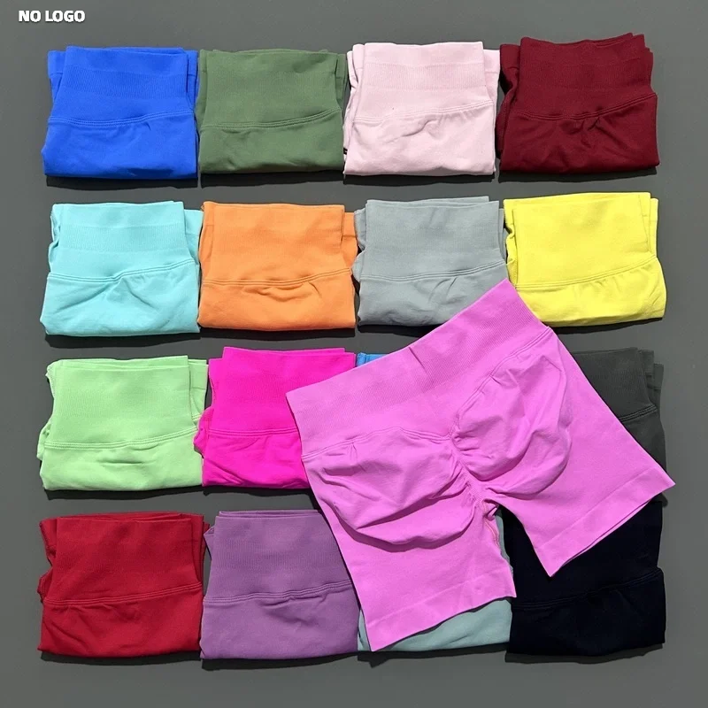 No Logo Women Sports Shorts 4.5'' Low Ribbed Band Gym Scrunch Fitness Biker Short Workout Yoga Running Seamless Leggings