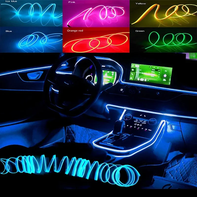 Interior do carro conduziu a lâmpada decorativa 1m/3m/5m fiação tira de néon para auto diy flexível luz ambiente festa atmosfera diodo