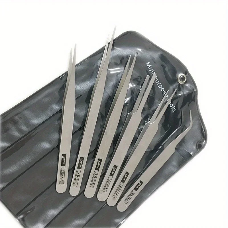 KATWAY 6 ชิ้น Precision สแตนเลสสตีลแหนบชุด - แหนบงอและตรงสําหรับอุตสาหกรรมซ่อมเครื่องมือ HH-AA14