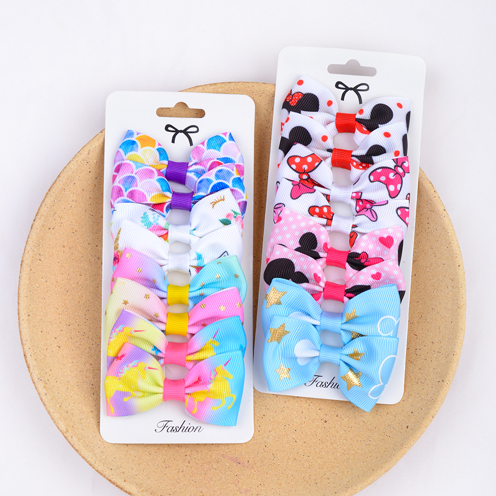8 ชิ้น/เซ็ตพิมพ์ Grosgrain ริบบิ้นผม Bows คลิปขนาดเล็ก Bows สําหรับเด็กหญิง Headwear DIY เด็กอุปกรณ์เสริมผมที่ดีที่สุดของขวัญ