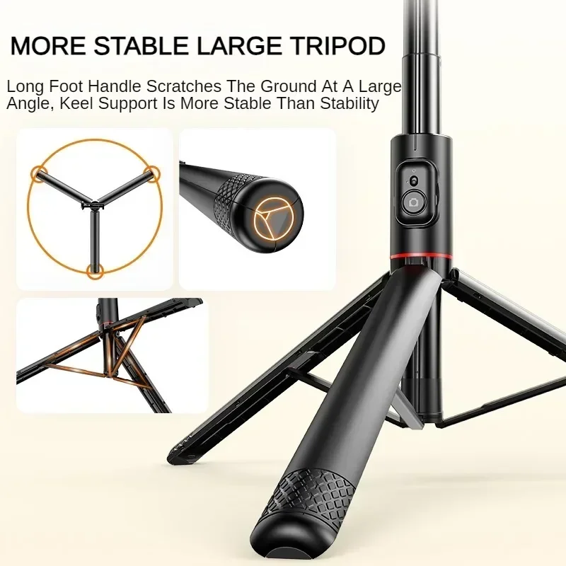 Trépied en alliage d'aluminium avec lumière d'appoint pour smartphones, support de téléphone Selfie Stick, Bluetooth évolutif, prise de vue en plein air en direct, 1.83m