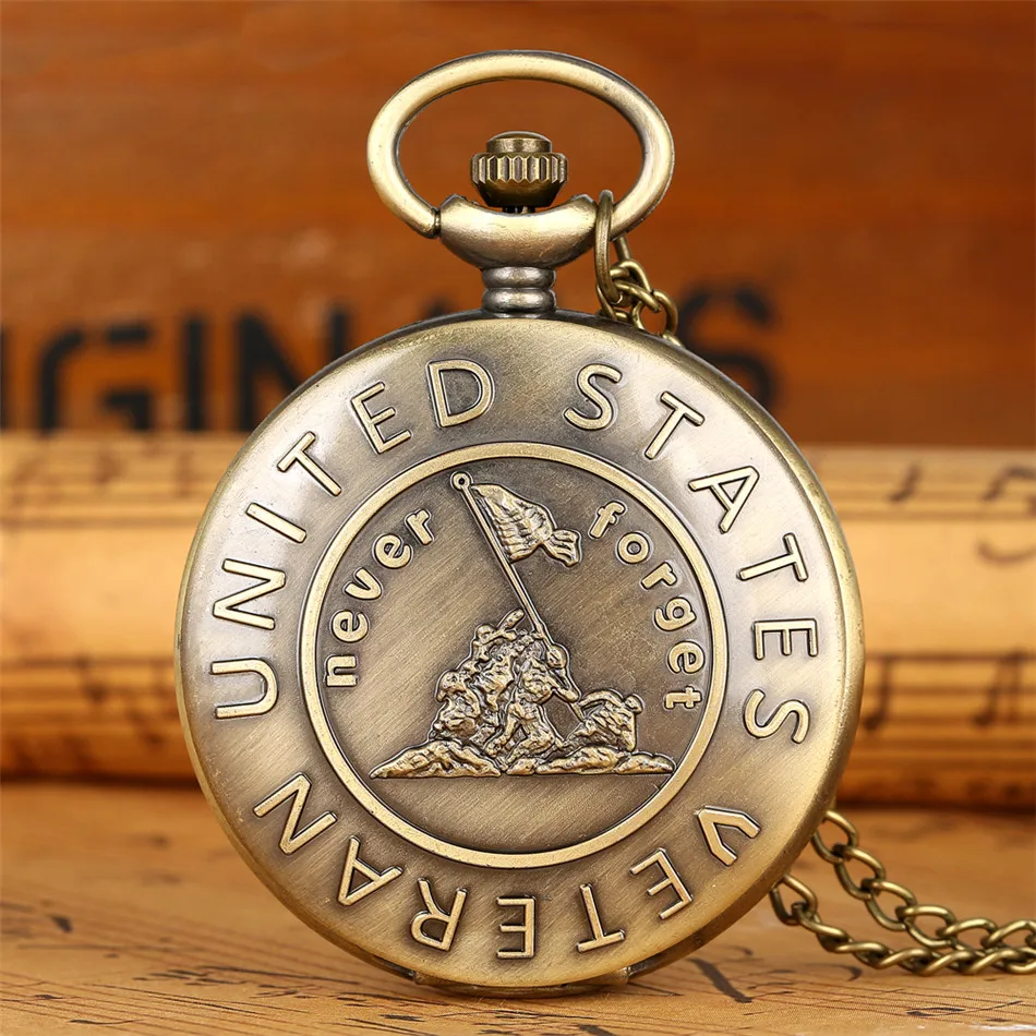 Vintage Bronze Remembering History „American Veteran“ Bronze Halskette Taschenuhr Geschenk für Männer und Frauen Preiswerte Wahl
