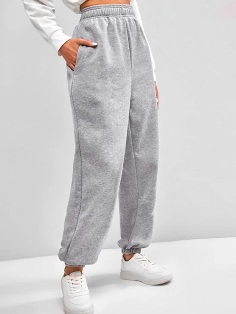 Calça de moletom confortável de cintura alta para mulheres, elástica e macia, para uso diário com cintura elástica