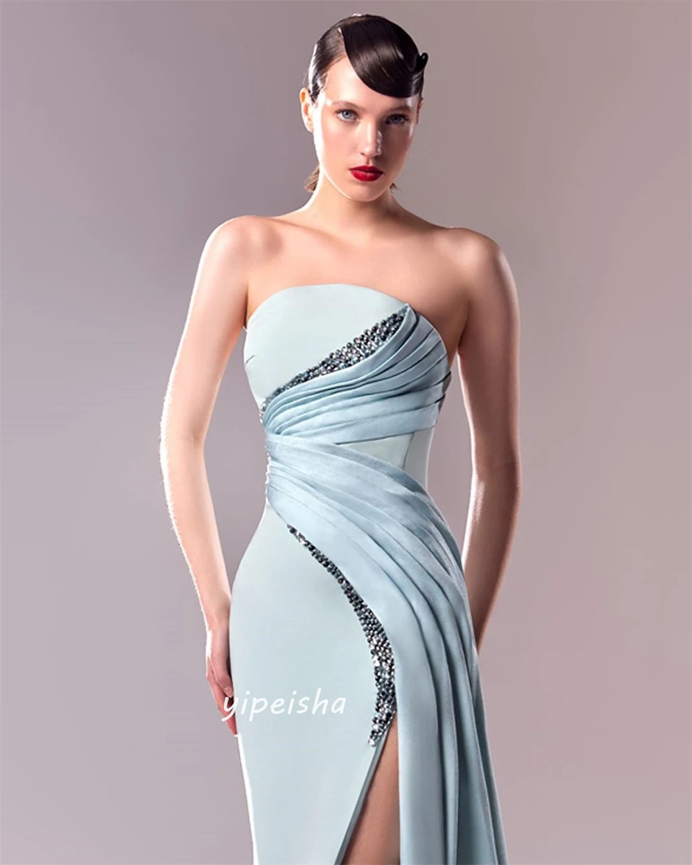Personalizado jiayigong clássico estilo moderno formal noite sem alças a linha beading plissados vestidos de ocasião sob medida