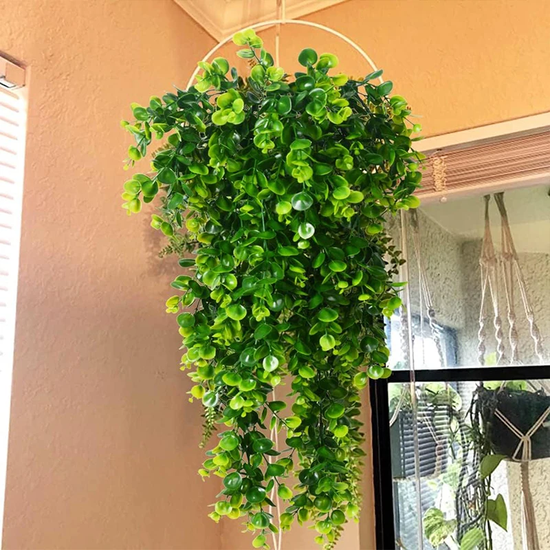 Piante artificiali sospese Foglia di eucalipto finto Vite verde Piante di plastica resistenti ai raggi UV per esterni per la decorazione domestica di nozze fai da te