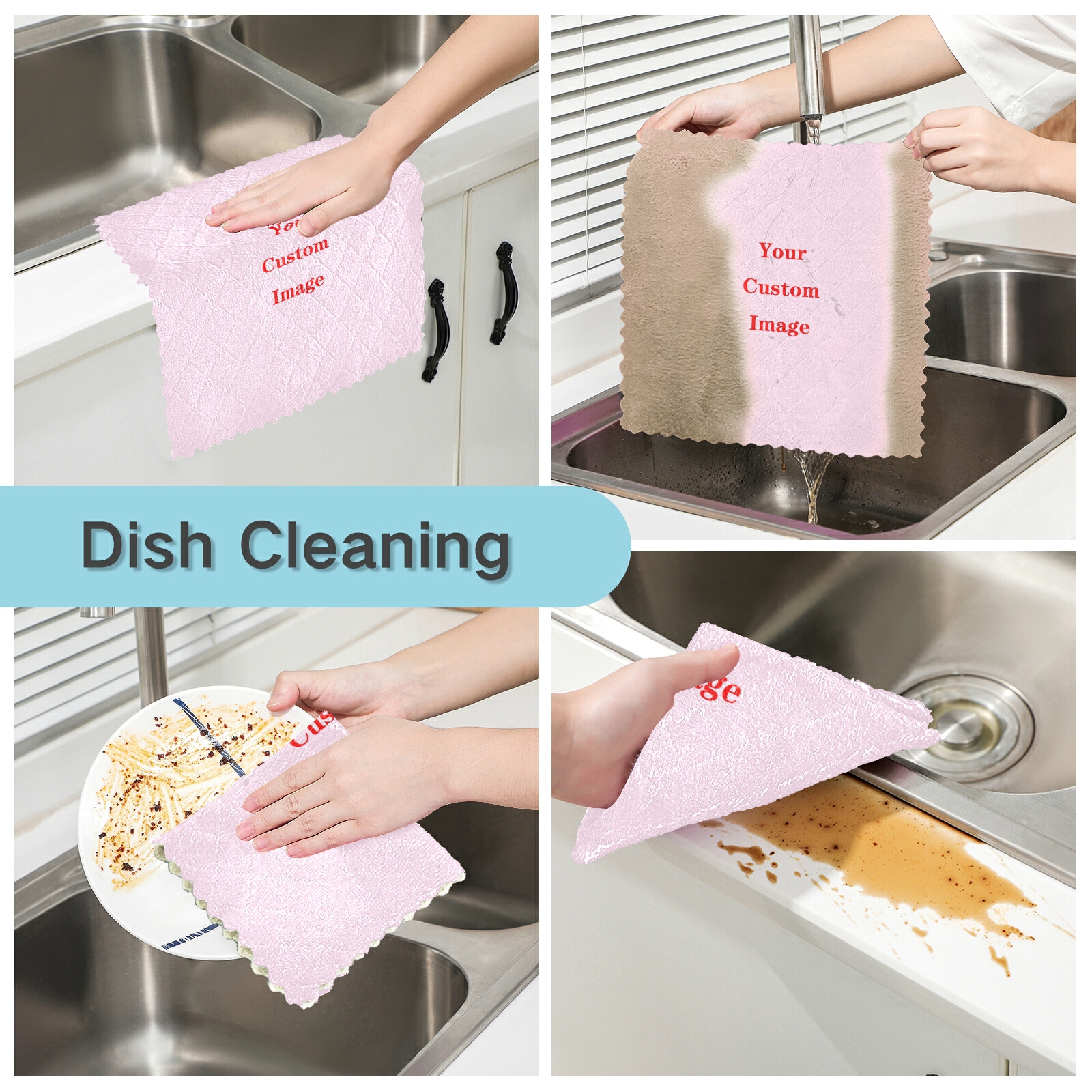 Neue 6er Pack Geschirr tücher Lappen benutzer definierte Muster saugfähige Mikro faser Geschirr tücher wieder verwendbare Reinigungs tücher Küchen waschlappen 11x11'