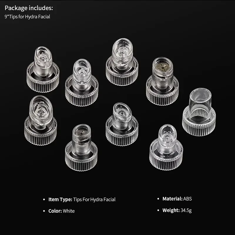 Puntas de plástico de hidrodermoabrasión de repuesto para cabezal, 9 Uds., para agua H2O2, oxígeno, Jet Peel, accesorios de microdermoabrasión hidrafacial