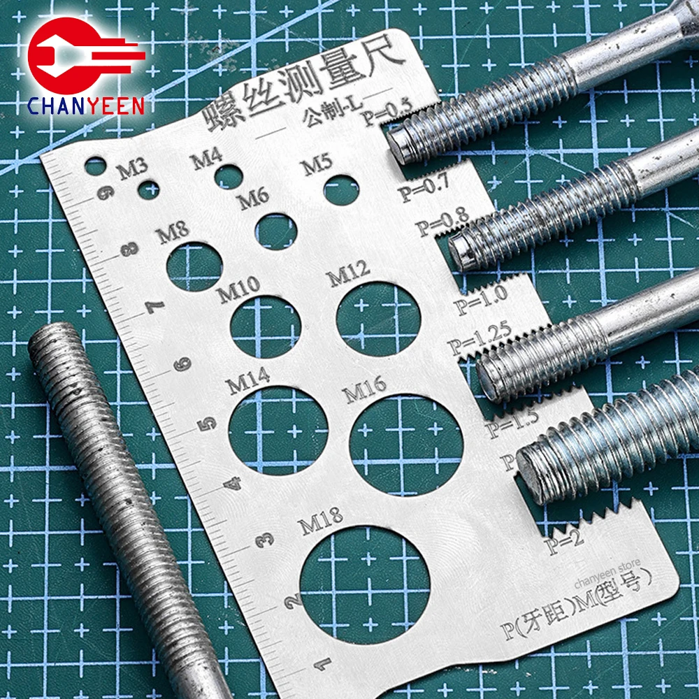 Regla de medición de tornillo de comprobación de rosca de M3-M18, calibrador de acero inoxidable métrico para medir tornillo, broca de paso, tornillo de tuerca