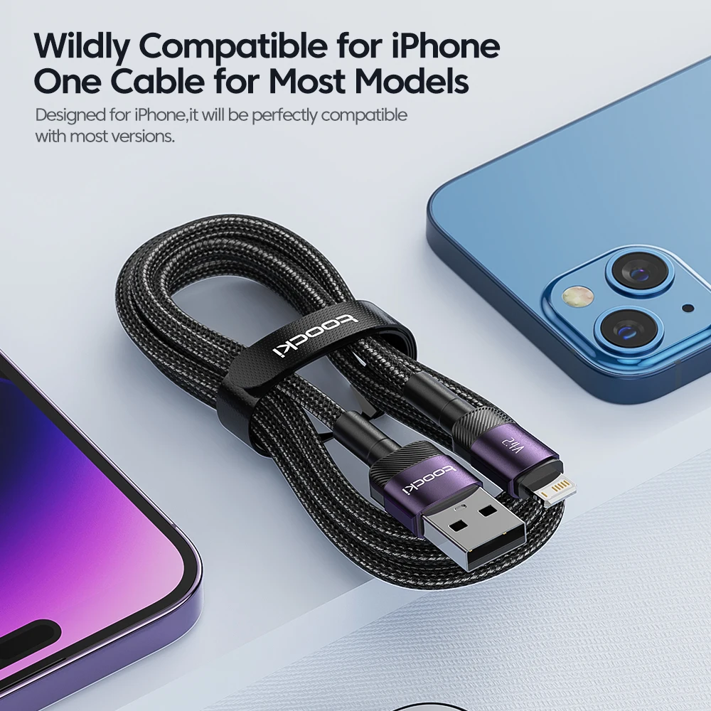 Toocki Cavo USB per iPhone 14 13 12 Pro Max X XS XR 8 7 Plus iPad Caricatore di ricarica rapida Cavo IP in alluminio per cavo dati iPhone