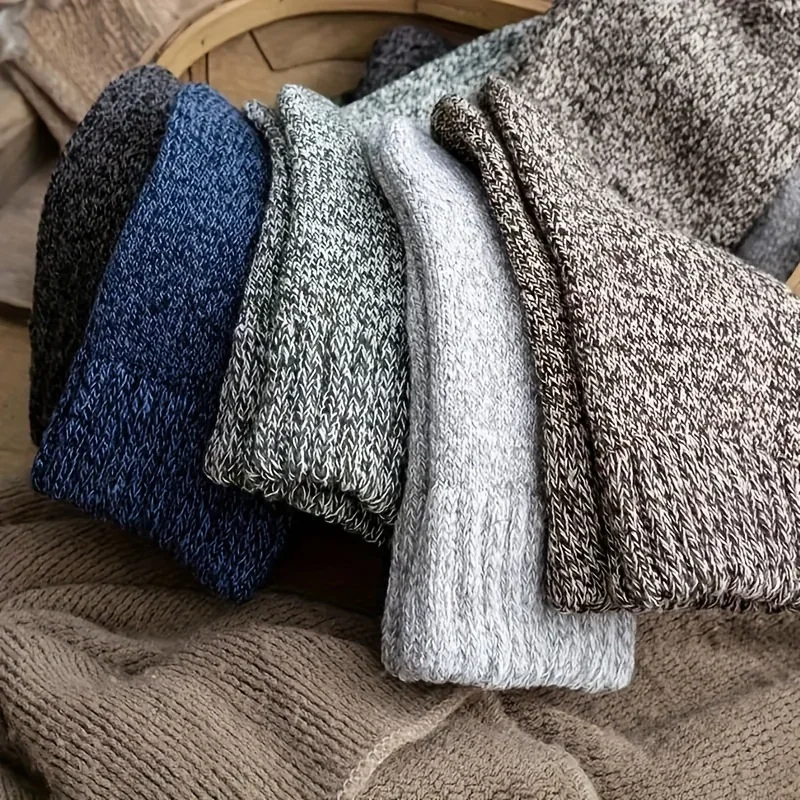 3 pares de calcetines cálidos de invierno para hombre, calcetines gruesos de toalla a media pantorrilla, botas de nieve antifrío, calcetines elásticos de Color sólido