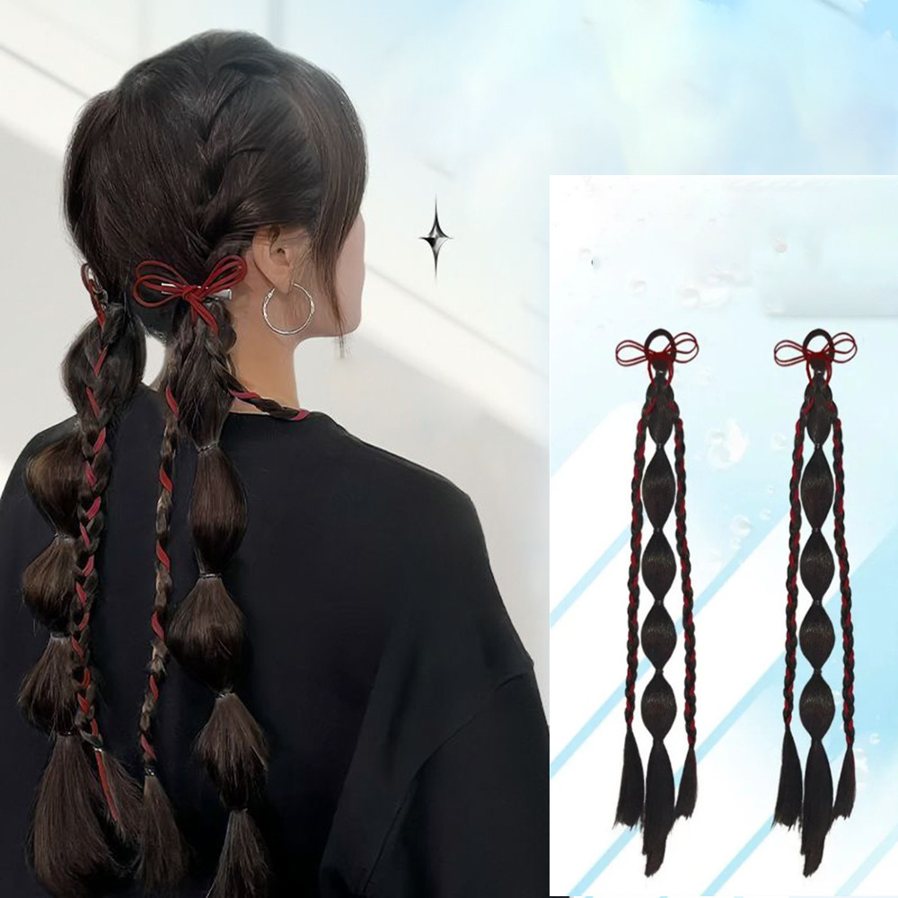 45CM Synthetische Perücken Y2K Hot Girl Laterne Blase Twist Zöpfe Perücke Haar Seil Süße Coole Doppel Pferdeschwanz Verlängerung