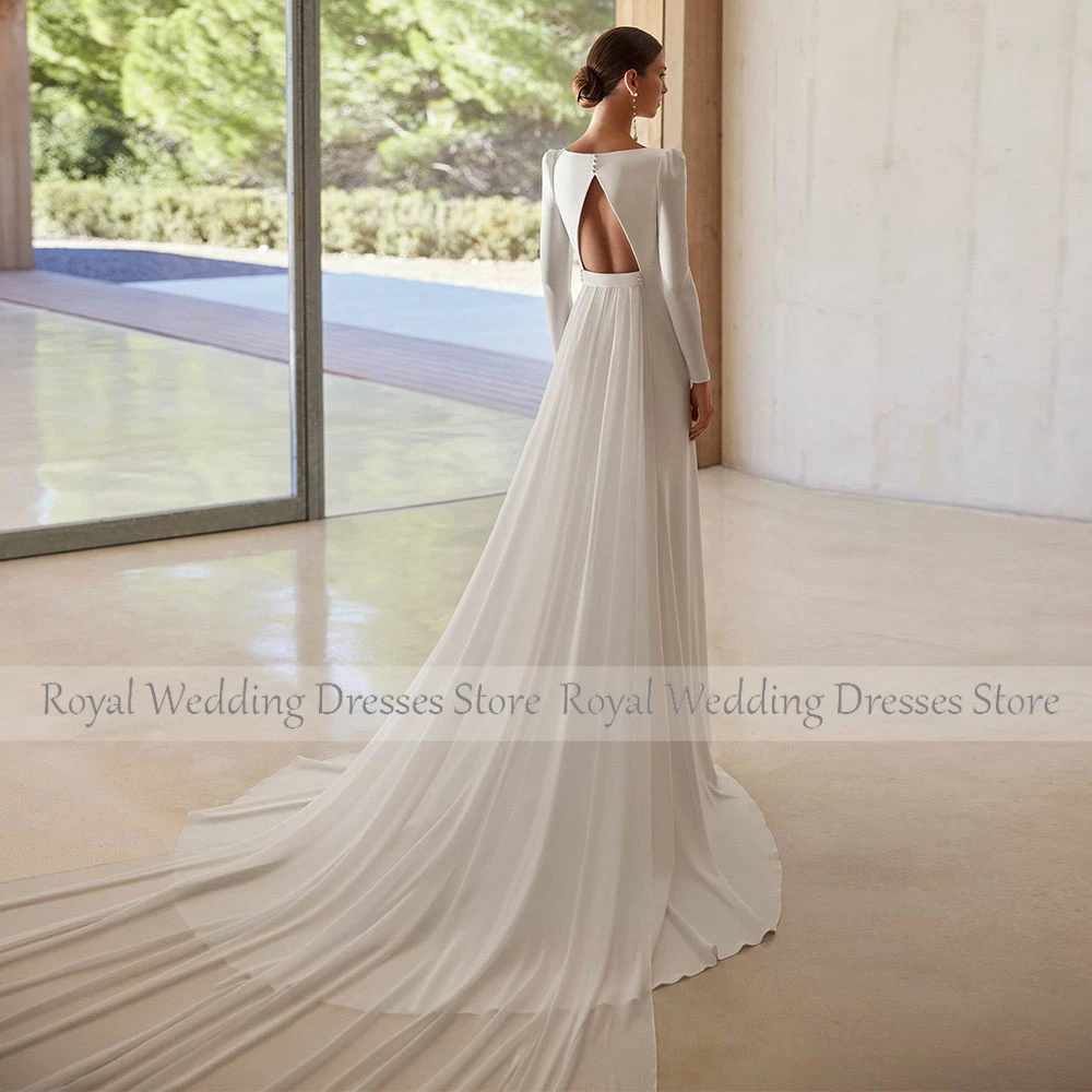 Elegante Brautkleider mit quadratischem Kragen für Frauen mit abnehmbarer Schleppe, Meerjungfrau-Hochzeitskleider, langes, einfaches Brautkleid