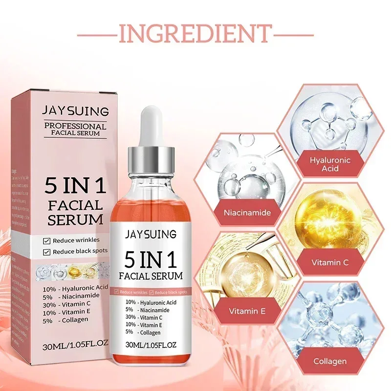 1/2/3pcs 5 In 1 เซรั่ม Fade Fine Lines กระชับผิว Shrink Pore Moisturizing Brightning Hyaluronic Acid Retinol Face Serum