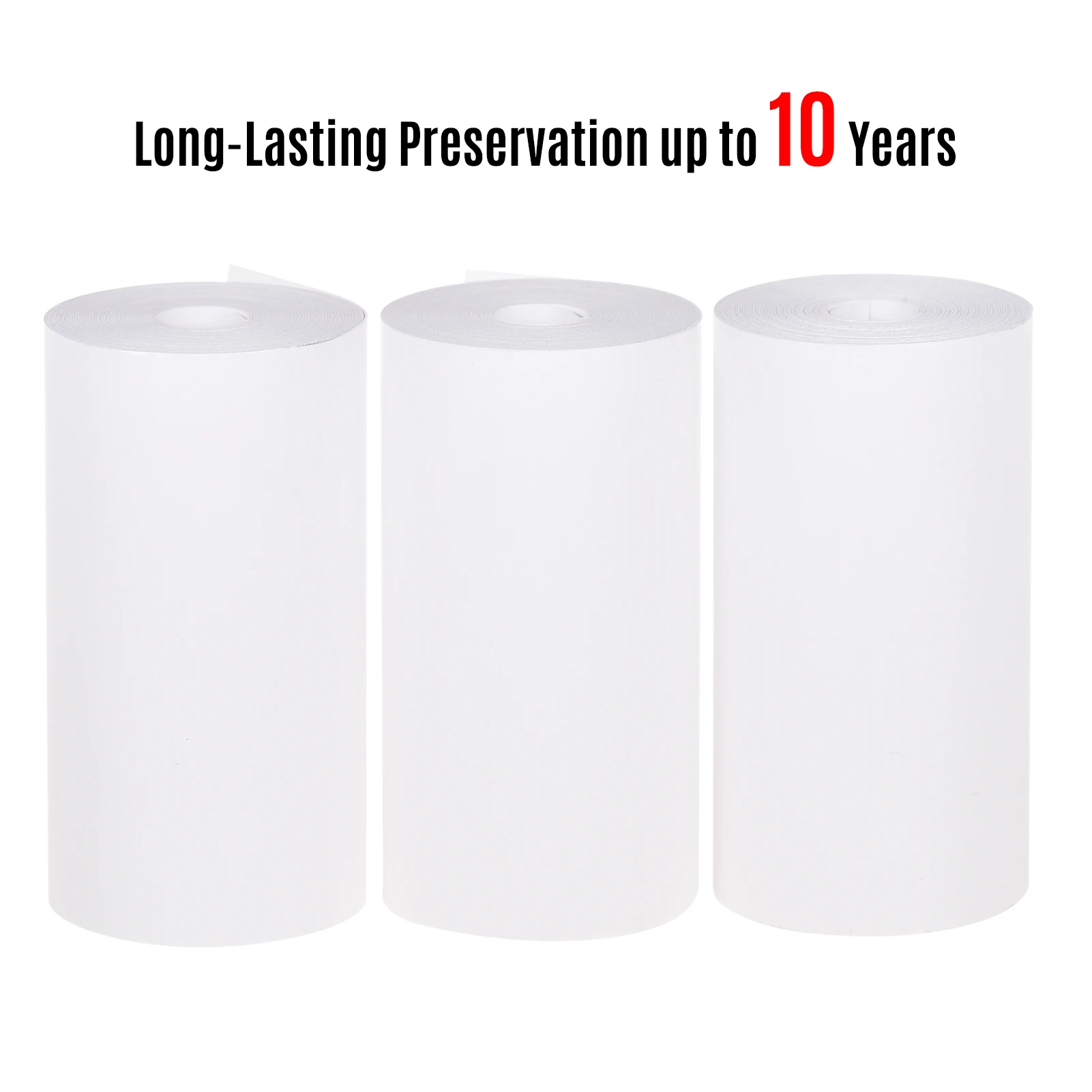 Papier thermique non adhésif pour mini imprimante de poche, noir sur blanc, non collant, 3 rouleaux pour péripage, 10 ans