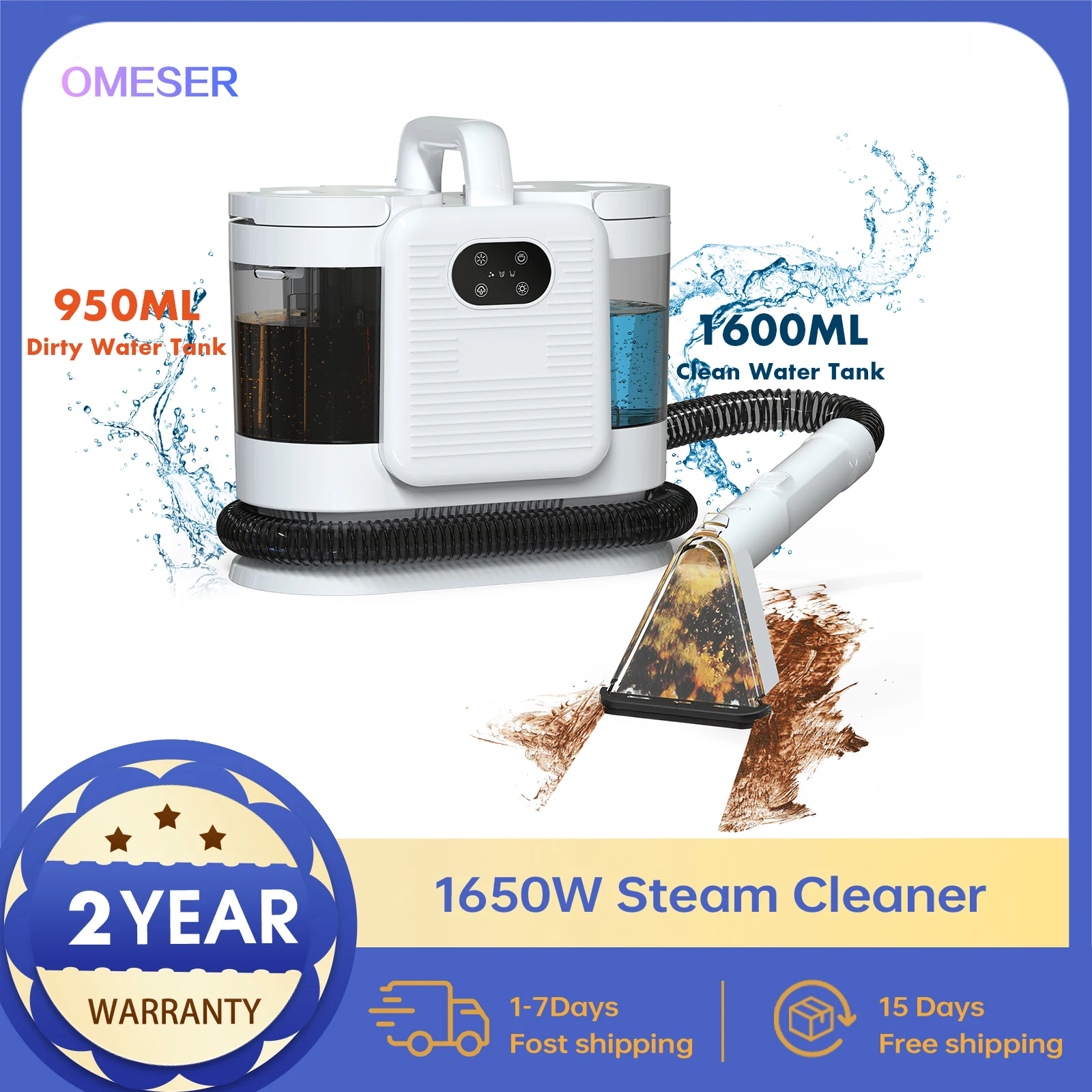 OMESER C988 1650 W Dampfreinigungsmaschine 15000 Pa Sprühbürste Saugkraftsystemreiniger für Teppich, Auto, Sofa, Bett, Reinigung, Waschmaschine
