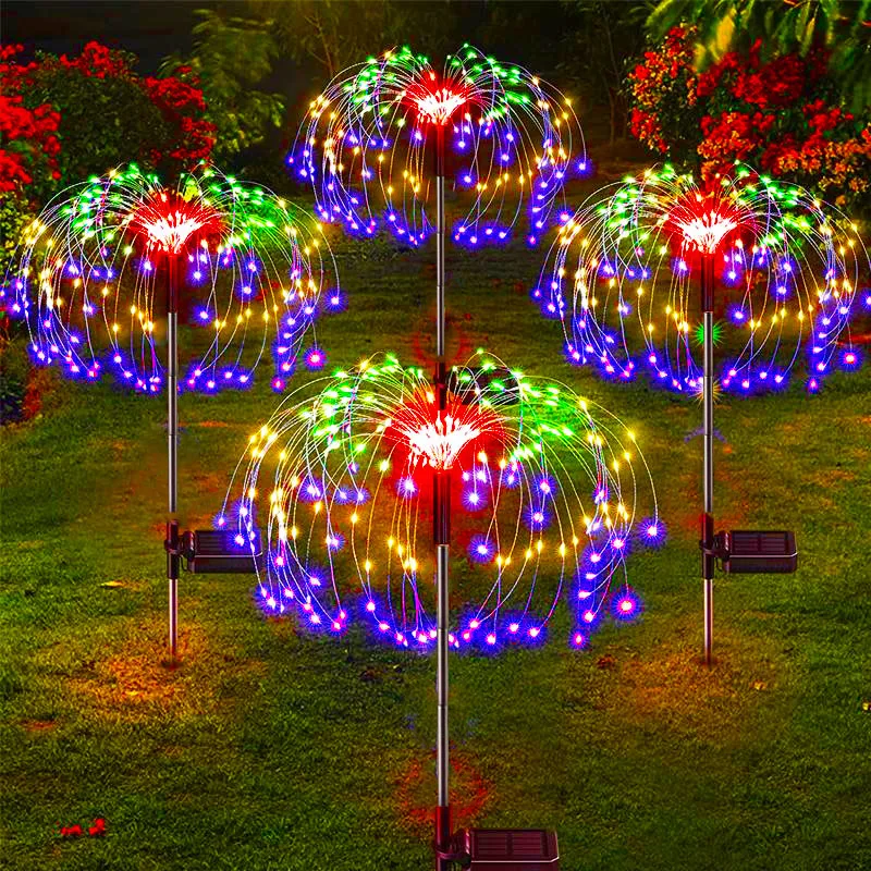Luces LED solares de fuegos artificiales para decoración de jardín, luces de hadas impermeables para exteriores, lámpara de césped de diente de león para decoración de césped y paisaje de jardín